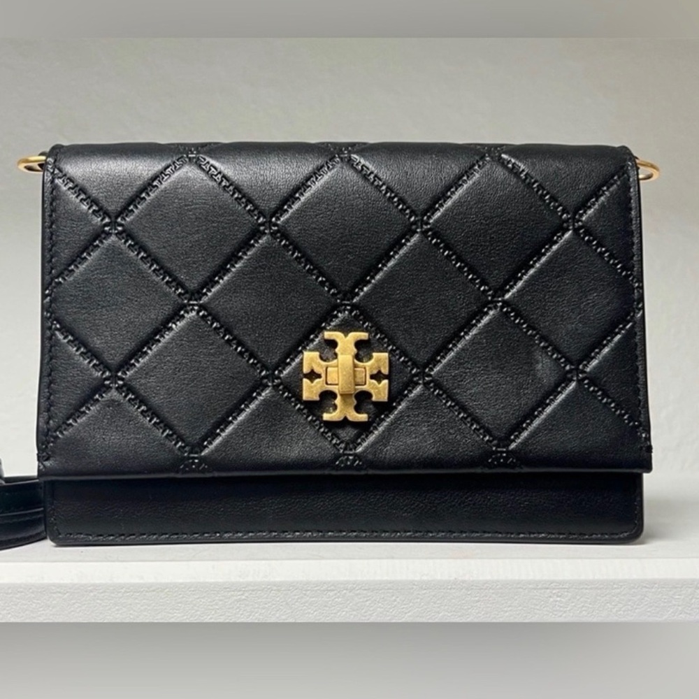 Tory Burch Black Quilted Crossbody with Gold Logo